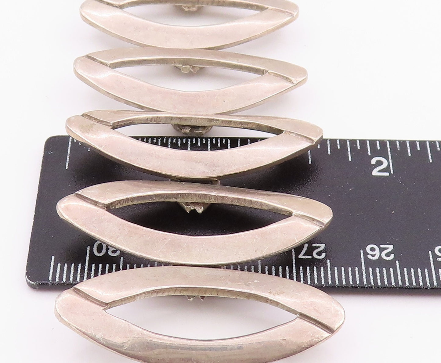 925 Sterling Silver Vintage Bracelet Modernist Marquise Panel Link  BT11949