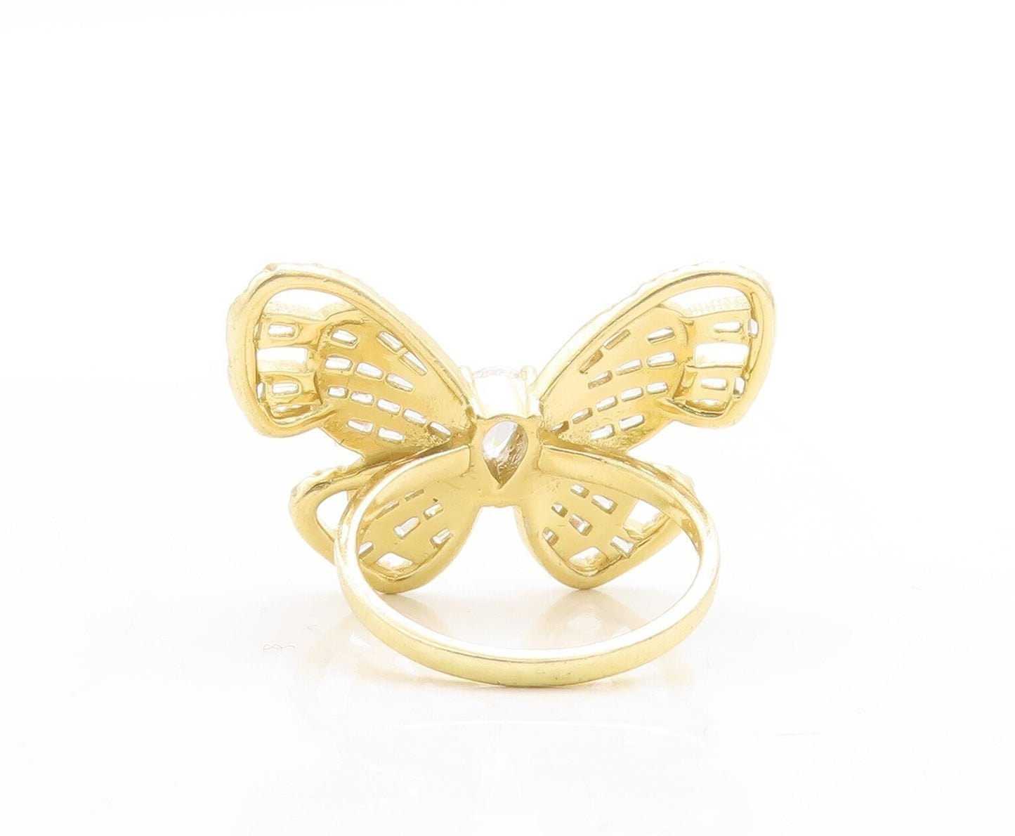 925 Sterling Silver Vintage Ring Gold Plated Topaz Butterfly  Sz 6.5  RG31359