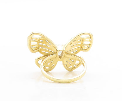 925 Sterling Silver Vintage Ring Gold Plated Topaz Butterfly  Sz 6.5  RG31359