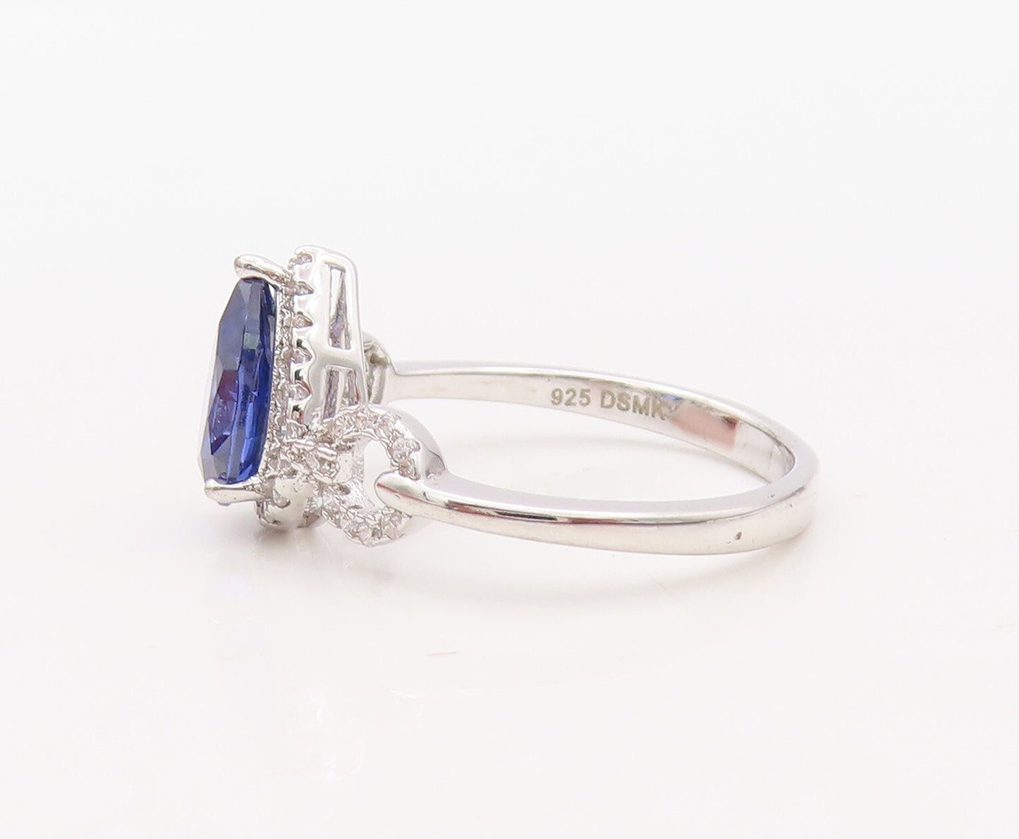 925 Sterling Silver Vintage Ring Designer Drop Cut Sapphire & CZ Sz 7  RG30655