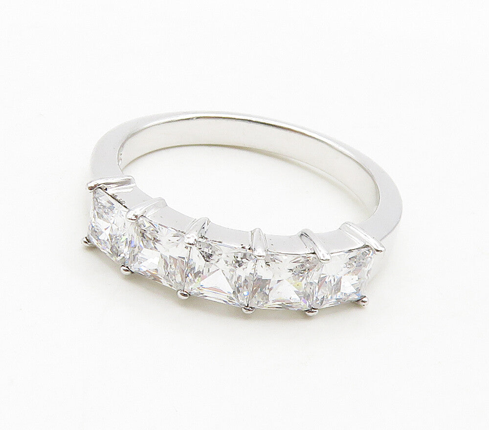 925 Sterling Silver  Sparkling Cubic Zirconia 5 Stone Band Ring Sz 8  RG15715