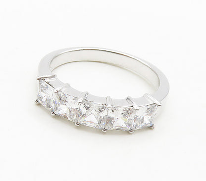 925 Sterling Silver  Sparkling Cubic Zirconia 5 Stone Band Ring Sz 8  RG15715