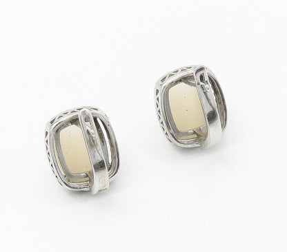 925 Sterling Silver  Cabochon Cut Cat's Eye Topaz Shiny Drop Earrings  EG8555