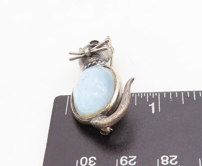 925 Sterling Silver Vintage Brooch Pin DANECRAFT Cat's Eye Inlay Cat  BP11461