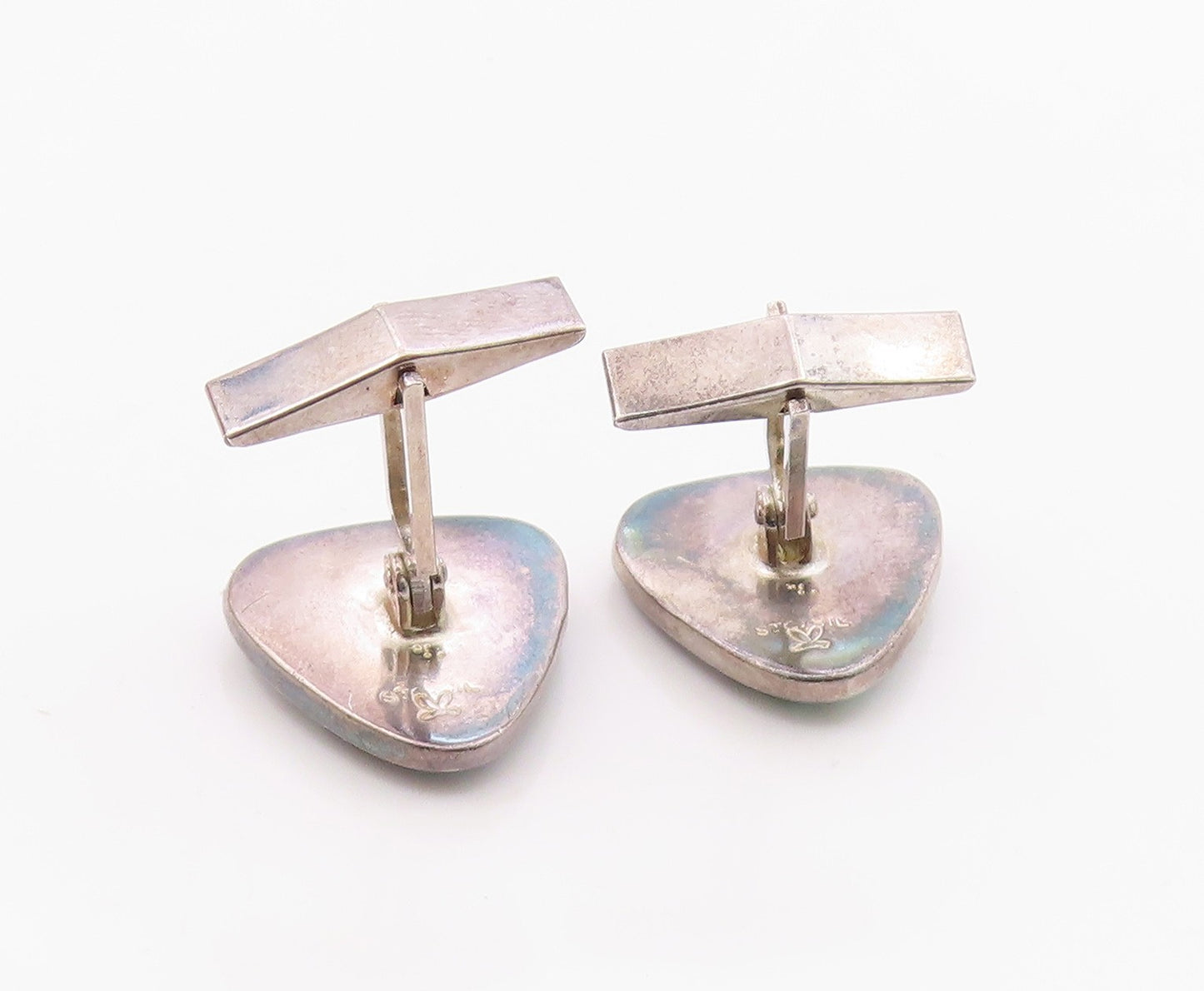 DESIGNER 925 Sterling Silver Vintage Triangular Abalone Cufflinks TR3282