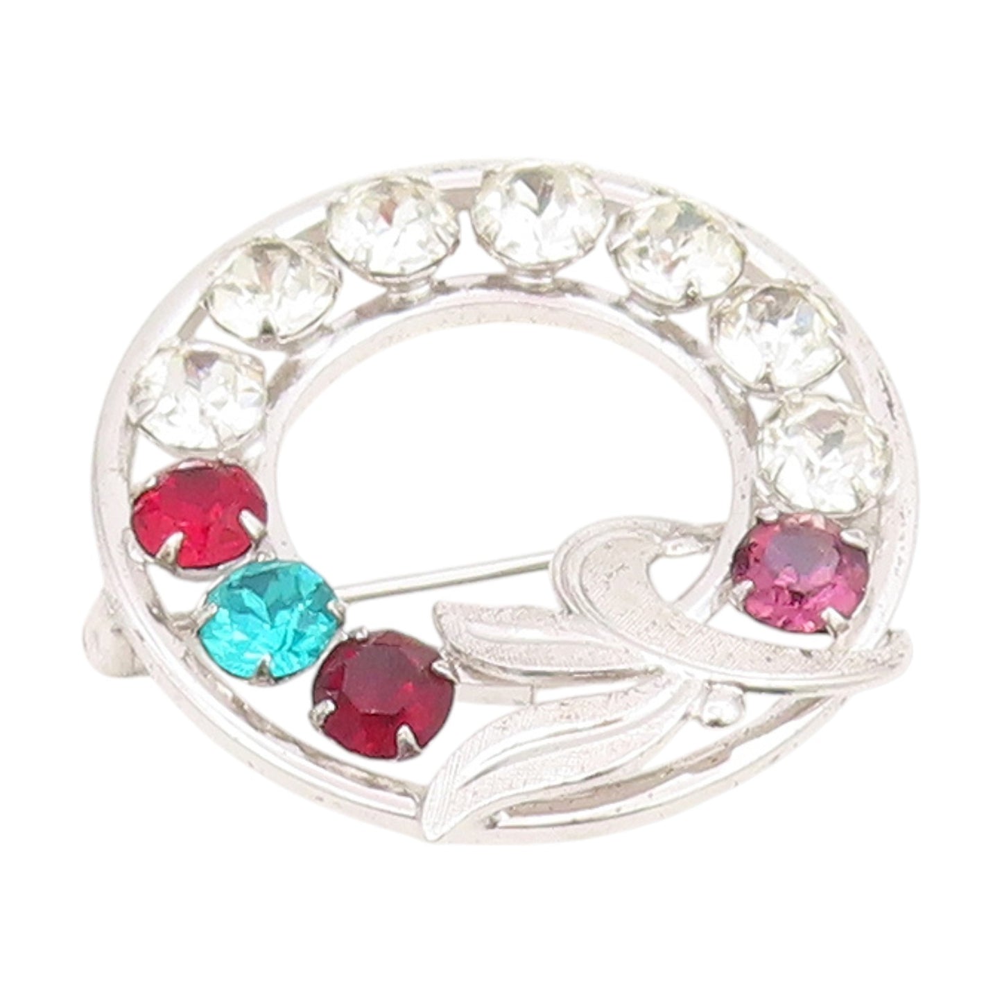 925 Sterling Silver Vintage Brooch Pin VAN DELL CZ Circular Wreath  BP12177
