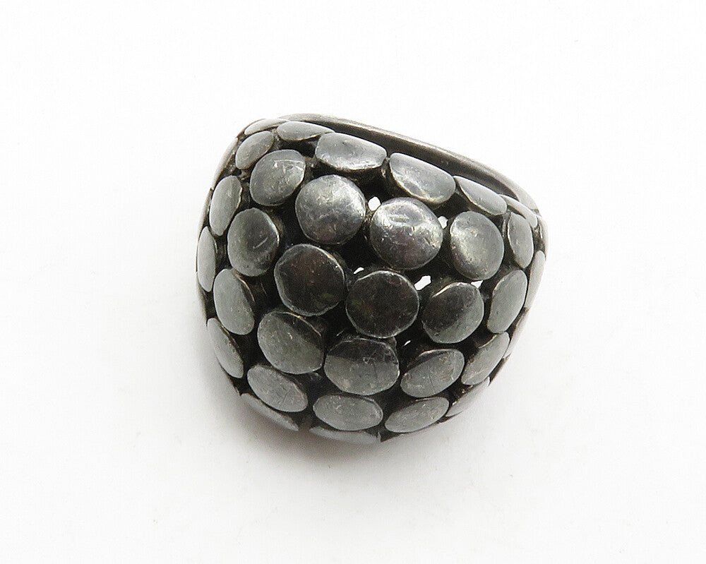 925 Sterling Silver  Vintage Circle Pattern Dark Tone Band Ring Sz 7  RG13820
