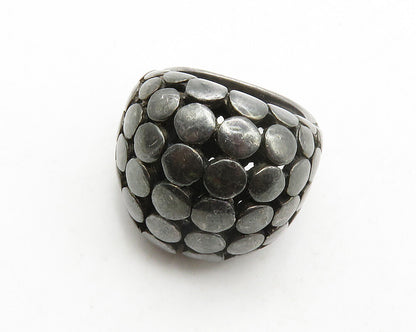 925 Sterling Silver  Vintage Circle Pattern Dark Tone Band Ring Sz 7  RG13820