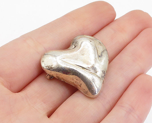 925 Sterling Silver  Vintage Shiny Smooth Love Heart Motif Brooch Pin  BP1425