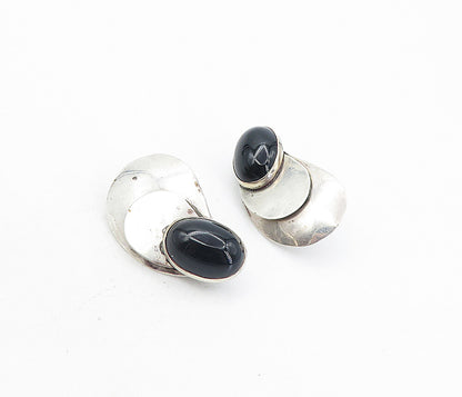 LOUIS BOOTH 925 Silver  Vintage Cabochon Cut Black Onyx Drop Earrings  EG4313