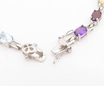 925 Sterling Silver Vintage Bracelet Multi Gemstone Elegant Tennis Link  BT11747