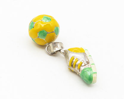 925 Sterling Silver  Vintage Enamel Soccer Ball & Cleat Sports Pendant  PT9350