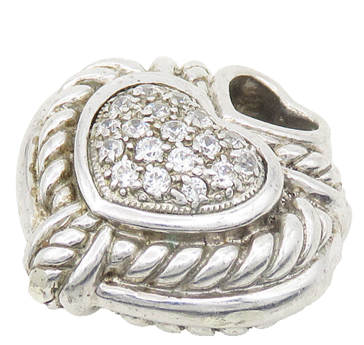 925 Sterling Silver  Vintage Cubic Zirconia Love Heart Twist Pendant  PT15467