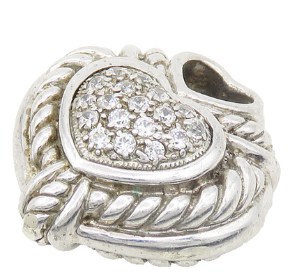925 Sterling Silver  Vintage Cubic Zirconia Love Heart Twist Pendant  PT15467