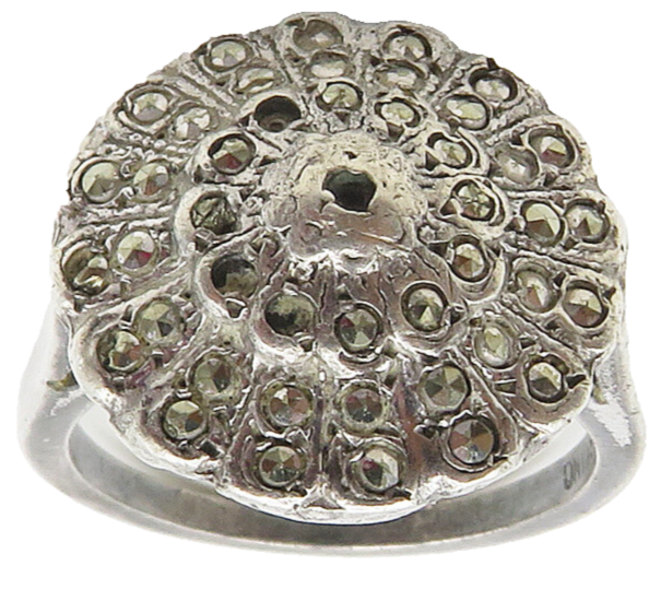 925 Sterling Silver  Vintage Sparkling Floral Dome Band Ring Sz 6.5  RG15559