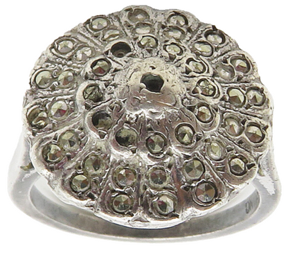 925 Sterling Silver  Vintage Sparkling Floral Dome Band Ring Sz 6.5  RG15559