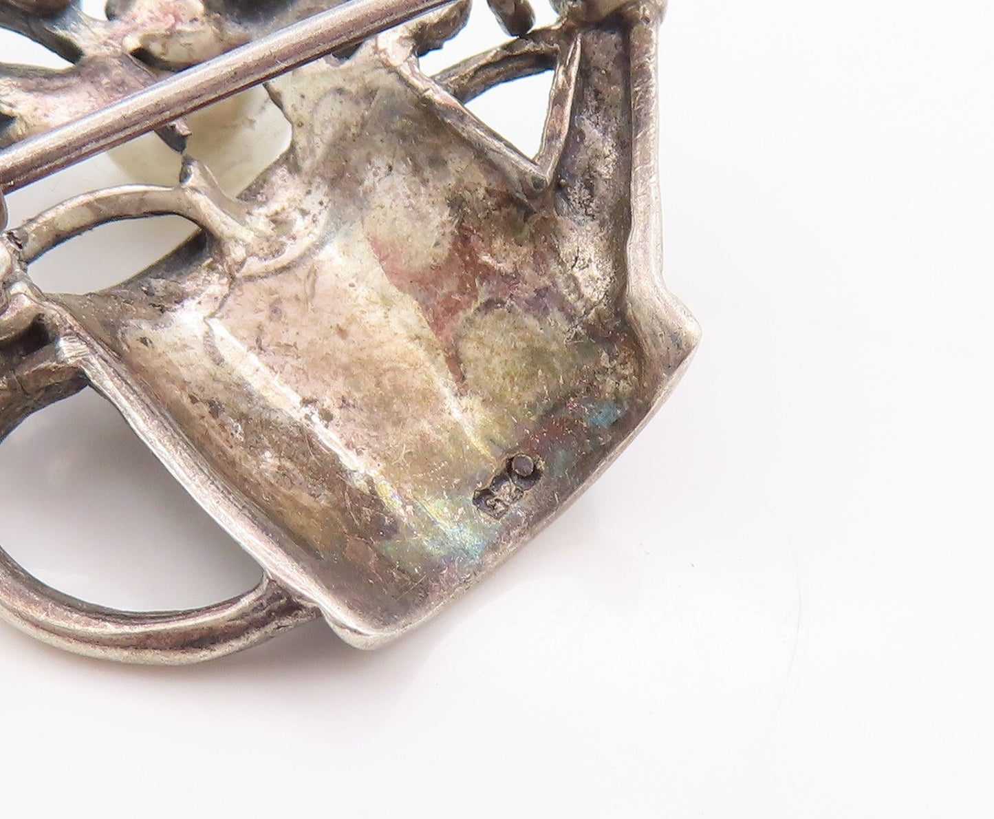 925 Sterling Silver Vintage Brooch Pin Pearl Topaz Flower Watering Jug  BP11274