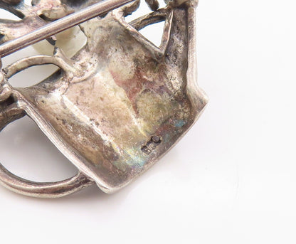 925 Sterling Silver Vintage Brooch Pin Pearl Topaz Flower Watering Jug  BP11274