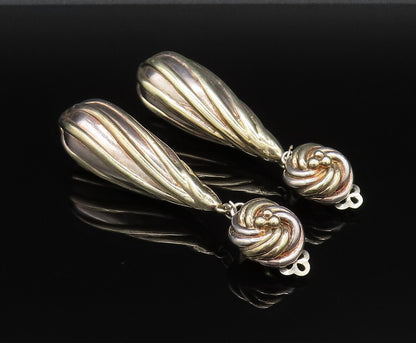 925 Sterling Silver Vintage Love Knot Long Ribbed Non Pierced Earrings EG11985
