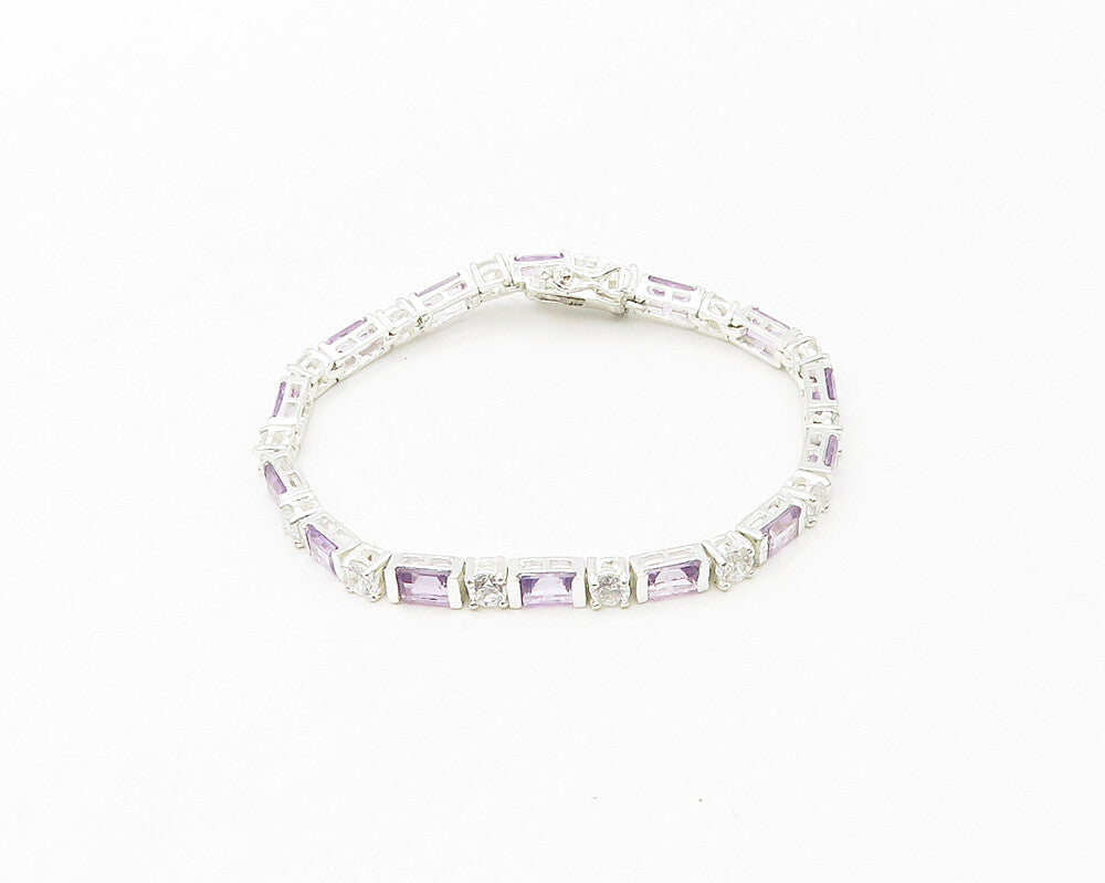 925 Sterling Silver  Amethyst & Topaz Shiny Chain Bracelet  BT6768