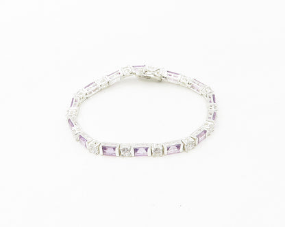 925 Sterling Silver  Amethyst & Topaz Shiny Chain Bracelet  BT6768