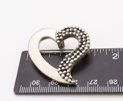 925 Sterling Silver Vintage Brooch Pin Bead Carved Cutout Love Heart  BP11245