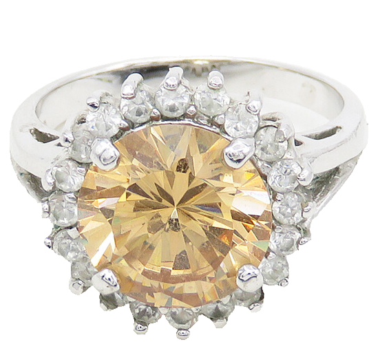 925 Sterling Silver  Cubic Zirconia Floral Motif Cocktail Ring Sz 7  RG17308