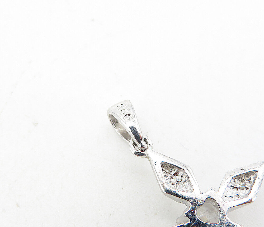 925 Sterling Silver  Cubic Zirconia Love Heart Religious Cross Pendant  PT6335