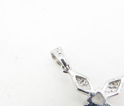 925 Sterling Silver  Cubic Zirconia Love Heart Religious Cross Pendant  PT6335