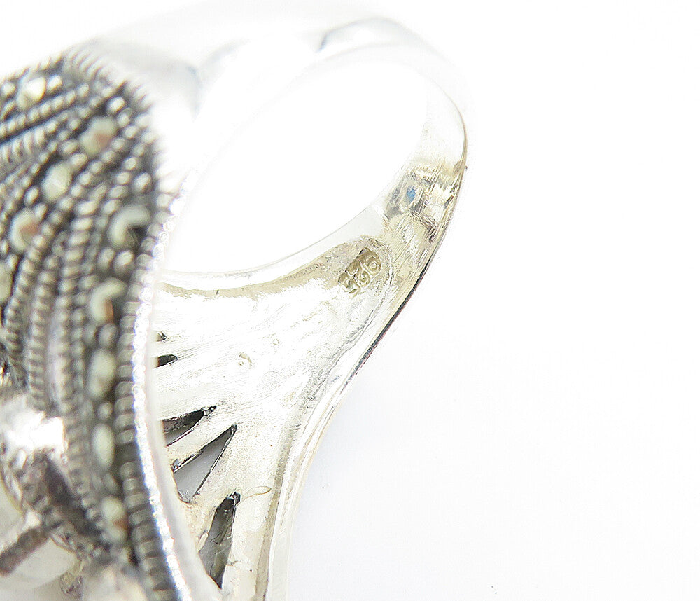 925 Silver  Vintage Pearl Moonstone & Topaz Split Cocktail Ring Sz 6  RG8127