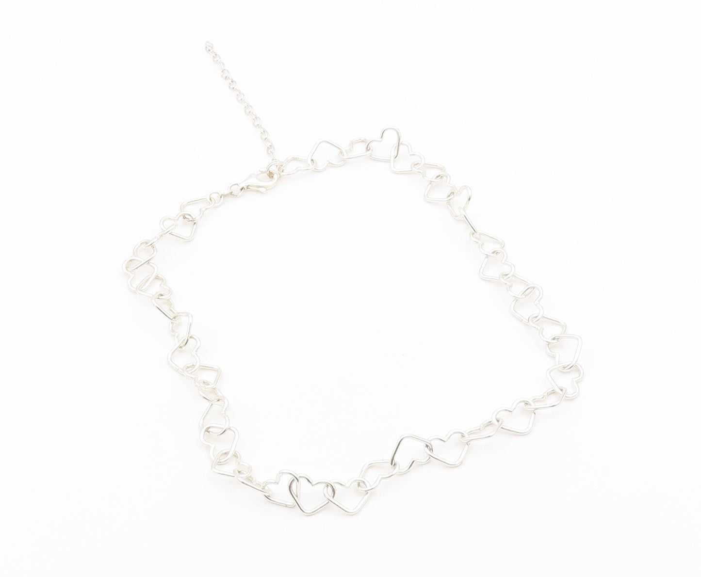 925 Sterling Silver Vintage Necklace Interlocking Open Love Heart Chain  NE4939