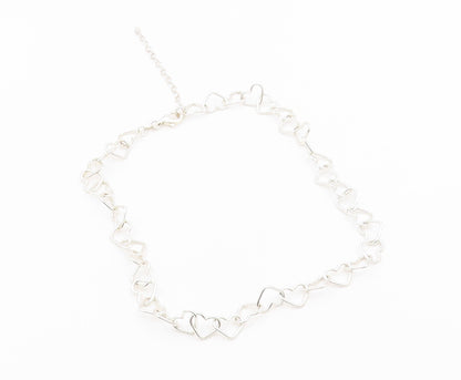 925 Sterling Silver Vintage Necklace Interlocking Open Love Heart Chain  NE4939
