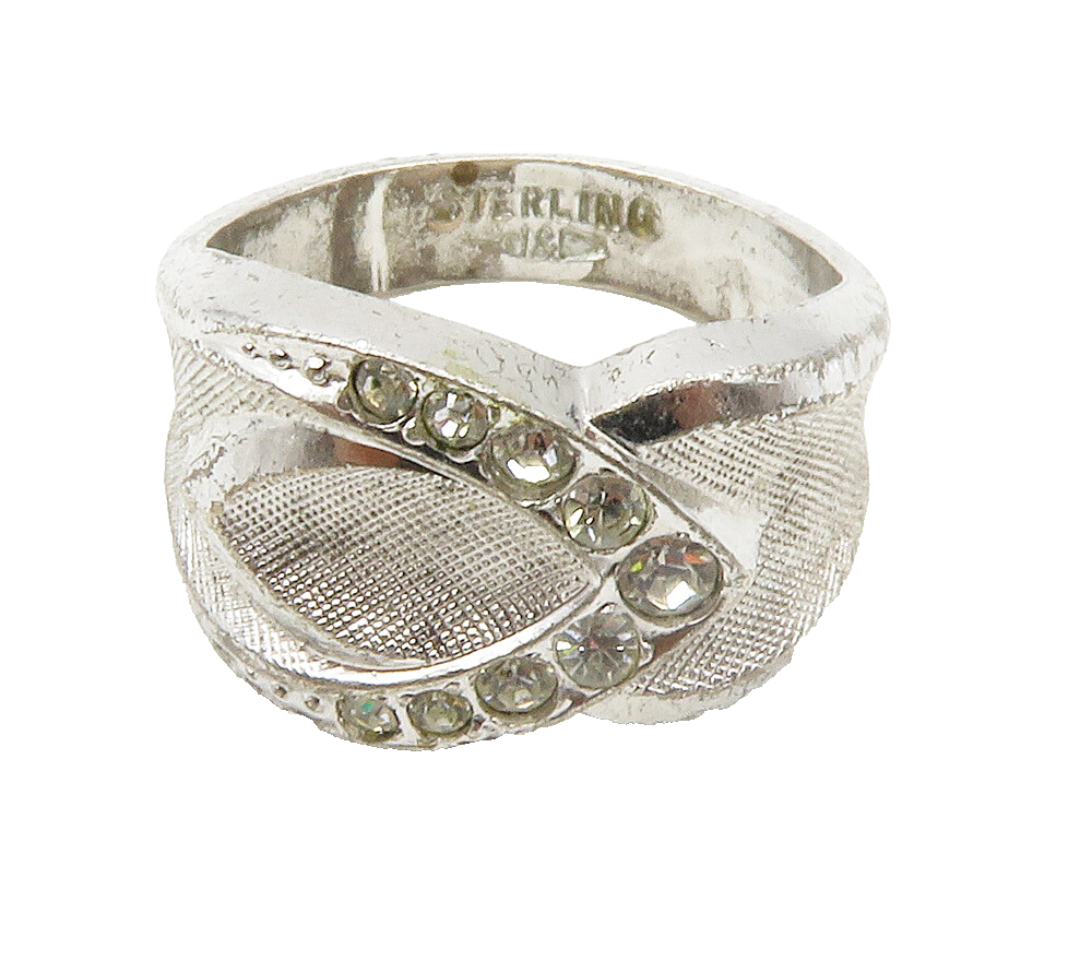CLARK & COMBS 925 Silver  Vintage Cubic Zirconia Shiny Band Ring Sz 6  RG15069