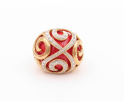 925 Sterling Silver Vintage Ring Gold Plated Enameled Swirly CZ  Sz 5  RG32409