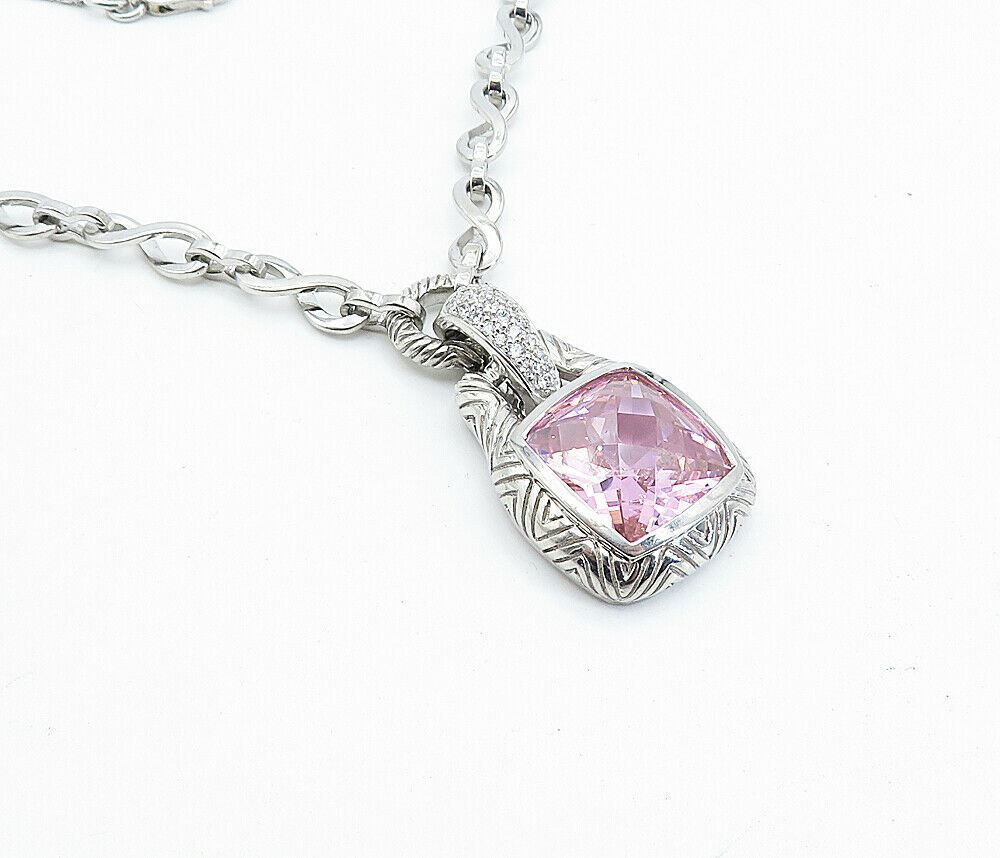 925 Sterling Silver  Pink Cubic Zirconia Infinity Link Chain Necklace  NE1140