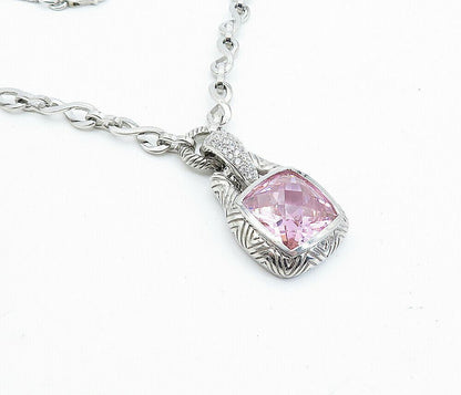 925 Sterling Silver  Pink Cubic Zirconia Infinity Link Chain Necklace  NE1140