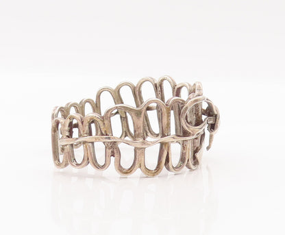 925 Sterling Silver Vintage Bracelet Solid Cutout Oval Ribboned Fence  BT10448
