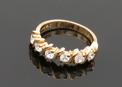 925 Sterling Silver  Vintage Topaz Shiny Gold Plated Band Ring Sz 7  RG20571