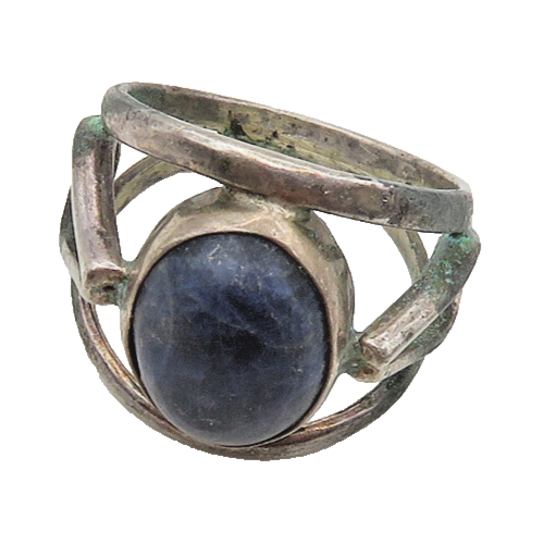 925 Sterling Silver  Vintage Cabochon Cut Sodalite Band Ring Sz 5.5  RG17487