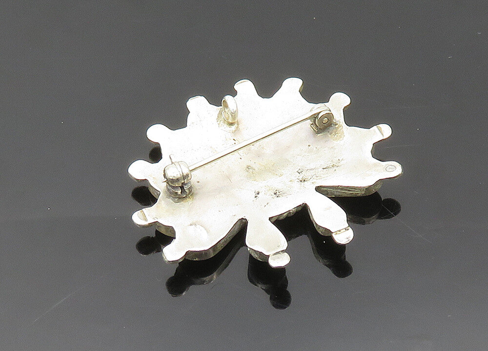ZUNI NAVAJO 925 Silver Vintage Mother Of Pearl Multi Stone Brooch Pin BP8015
