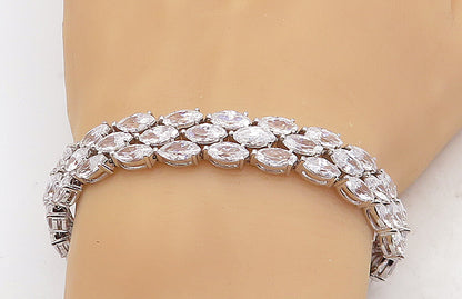 925 Sterling Silver Sparkling Cubic Zirconia 3 Row Chain Bracelet BT1931