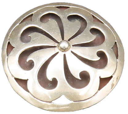 MEXICO 925 Silver  Vintage Carved Floral Spiral Pinwheel Brooch Pin  BP10089