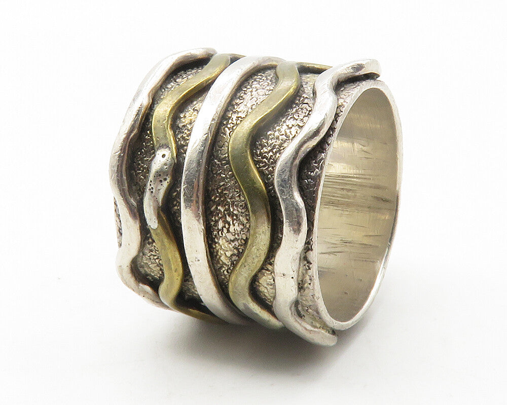 925 Sterling Silver  Vintage 2 Tone Wavy Stacked Design Band Ring Sz 7 RG11868