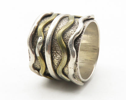 925 Sterling Silver  Vintage 2 Tone Wavy Stacked Design Band Ring Sz 7 RG11868