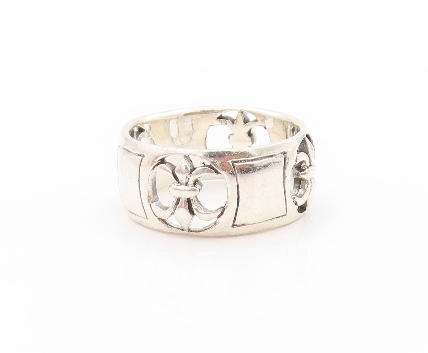925 Sterling Silver Vintage Ring Fleur De Lis Design Cutout Band  Sz 12  RG32914