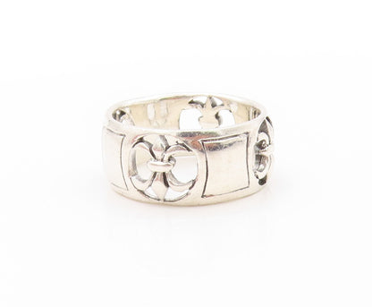 925 Sterling Silver Vintage Ring Fleur De Lis Design Cutout Band  Sz 12  RG32914