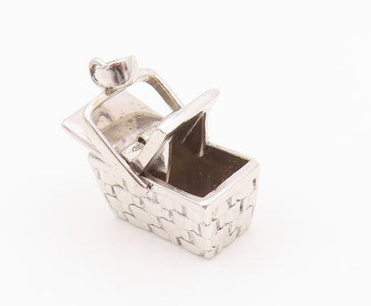 925 Sterling Silver Vintage Pendant Designer 3D Carved Picnic Box  PT24285