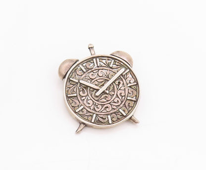 925 Sterling Silver Vintage Brooch JEZLAINE Swirly Cutout Alarm Clock  BP11709