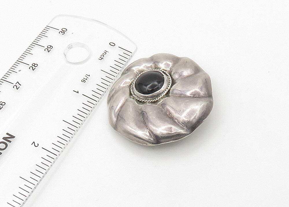 MEXICO 925  Silver  Vintage Cabochon Black Onyx Non Pierce Earrings  EG10680