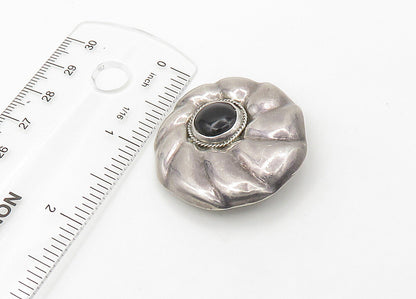 MEXICO 925  Silver  Vintage Cabochon Black Onyx Non Pierce Earrings  EG10680